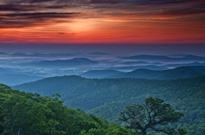 USA, Virginia, Franklin Cliff Overlook. Sunset on forested mountains. . Credit as USA, Virginia, Franklin Cliff Overlook. Sunset on forested mountains. . Credit as