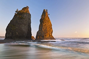 USA, Washington, Olympic National Park. Sunset on Rialto Beach and sea stacks. Credit as USA, Washington, Olympic National Park. Sunset on Rialto Beach and sea stacks. Credit as