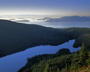 USA, Washington, Orcas Island, Moran State Park, Twin Lakes and Rosario Strait from Mt USA, Washington, Orcas Island, Moran State Park, Twin Lakes and Rosario Strait from Mt