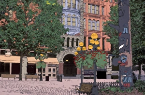 USA, Washington, Seattle Digital enhancement of Pioneer Square with Pioneer Building USA, Washington, Seattle Digital enhancement of Pioneer Square with Pioneer Building