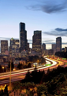 USA, Washington, Seattle. Seattle skyline at dusk USA, Washington, Seattle. Seattle skyline at dusk