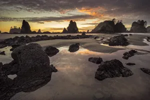 USA, Washington State, Olympic National Park. Sunrise on coast beach and rocks. Credit as USA, Washington State, Olympic National Park. Sunrise on coast beach and rocks. Credit as