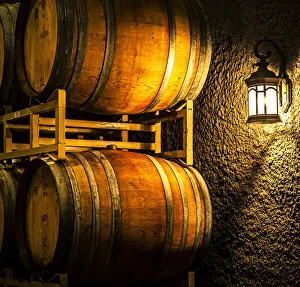 USA, Washington State, Yakima Valley. Barrel cave in low light USA, Washington State, Yakima Valley. Barrel cave in low light