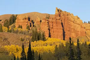 USA, Wyoming, Sublette County. Wyoming Range, colorful autumn aspens are surrounding