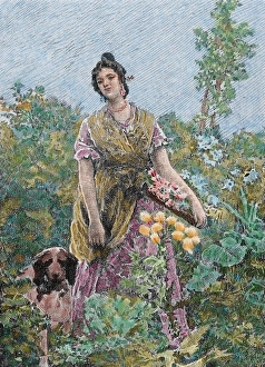 Valencia gardener. Engraving by Diguez, 1867. Colored Valencia gardener. Engraving by Diguez, 1867. Colored
