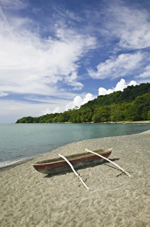 Vanuatu, Espiritu Santo Island, MATANTAS. View of Big Bay with outrigger boat Vanuatu, Espiritu Santo Island, MATANTAS. View of Big Bay with outrigger boat