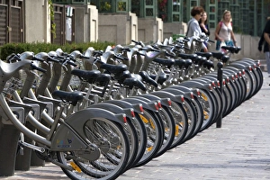 Velib public bicycle rentals near Les Halles in Paris, France Velib public bicycle rentals near Les Halles in Paris, France