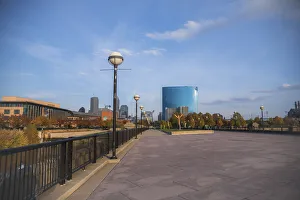 View of downtown from bridge, White River State Park, Indianapolis, Indiana, USA View of downtown from bridge, White River State Park, Indianapolis, Indiana, USA