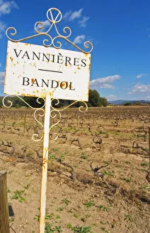 Images Dated 25th March 2006: View over the vineyard in spring, sign with text Vannieres and Bandol Grape variety Cinsault