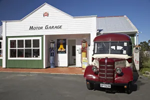 Vintage Bedford Bus and Service Station, Founders Heritage Park, Nelson, South Island Vintage Bedford Bus and Service Station, Founders Heritage Park, Nelson, South Island