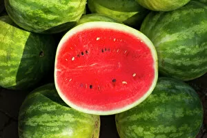 Healthy Gallery: Watermelon for sale at a farmers market, Charleston, South Carolina. USA