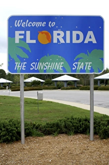 Welcome to Florida the Sunshine State highway sign Gulf Breeze Florida Welcome to Florida the Sunshine State highway sign Gulf Breeze Florida