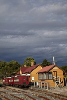 West Coast Wilderness Railway Train at Railway Station, Regatta Point, Strahan, Western Tasmania West Coast Wilderness Railway Train at Railway Station, Regatta Point, Strahan, Western Tasmania