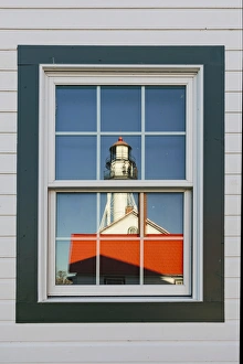Whitefish Point Lighthouse reflected in window, the oldest operating light on Lake Whitefish Point Lighthouse reflected in window, the oldest operating light on Lake