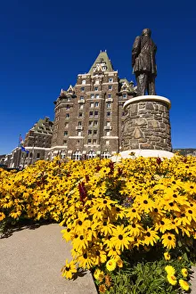 William C Van Horne statue and flowers at the Banff Springs Hotel, Banff National Park William C Van Horne statue and flowers at the Banff Springs Hotel, Banff National Park