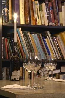 The wine library with tasting glasses at the wine cellar storage company Grappe The wine library with tasting glasses at the wine cellar storage company Grappe