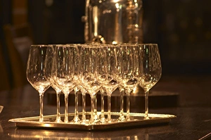 Wine tasting glasses standing on a silver tray in a tasting room Ulriksdal Wardshus Restaurant Wine tasting glasses standing on a silver tray in a tasting room Ulriksdal Wardshus Restaurant