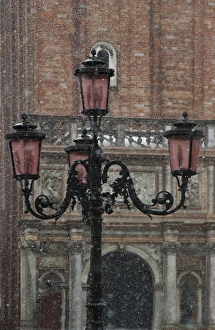 Winter snows and Venetian Lamp post, Venice Italy Winter snows and Venetian Lamp post, Venice Italy