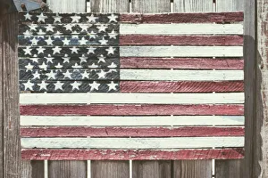 Worn wooden American flag, Fire Island, New York Worn wooden American flag, Fire Island, New York