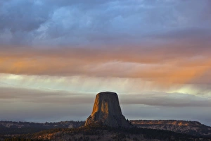 WY, Devils Tower National Monument, Storm at Sunset WY, Devils Tower National Monument, Storm at Sunset