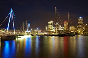 Wynyard Crossing bridge and Central Business District, Auckland waterfront, North Island Wynyard Crossing bridge and Central Business District, Auckland waterfront, North Island