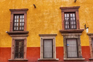 Yellow Red Wall Brown Windows Metal Gates San Miguel de Allende Mexico Yellow Red Wall Brown Windows Metal Gates San Miguel de Allende Mexico
