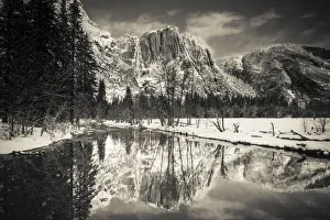 Yosemite Falls above the Merced River in winter, Yosemite National Park, California USA Yosemite Falls above the Merced River in winter, Yosemite National Park, California USA