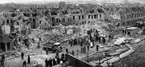 Service Gallery: Scene of devastation after flying bomb attack, WW2