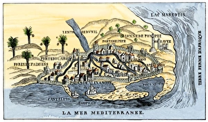 <b class=qtipBold><figcaption>Alexandria, Egypt, in the 1500s</figcaption></b><br>Map of Alexandria, showing the lighthouse Pharos at the harbor entrance in the 1500s. Hand-colored 19th-century woodcut reproduction of a medieval illustration<br><em>© North Wind Picture Archives</em> Alexandria, Egypt, in the 1500s