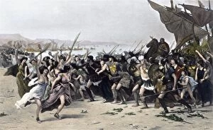 Ancient Greeks celebrating victory at Salamis