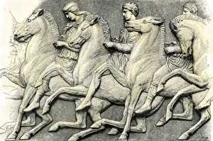 Ancient Athenian Horsemen Print from the Parthenon Frieze. Art