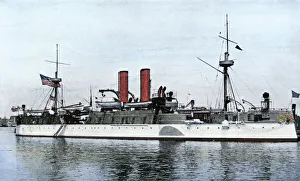 <b class=qtipBold><figcaption>Battleship Maine, 1898</figcaption></b><br>US battleship Maine, just before sailing to Cuba, 1898. Hand-colored halftone reproduction of a photoograph<br><em>© North Wind Picture Archives</em> Battleship Maine, 1898