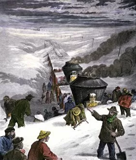 Blizzard halts a transcontinental train in Utah, 1870s