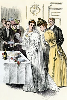 Bride cutting the wedding cake, 1800s Bride cutting the wedding cake, 1800s