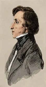 <b class=qtipBold><figcaption>Chopin profile</figcaption></b><br>Frederic Chopin in 1847. Digitally colored halftone reproduction of a Winterhalter drawing from life<br><em>© Maryann Groves/North Wind Picture Archives</em> Chopin profile