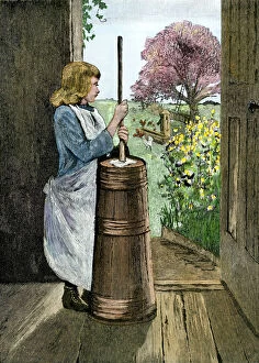 Apron Collection: Churning milk to make butter