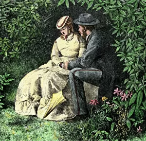 Social Collection: Confederate soldier romancing a young woman, 1800s