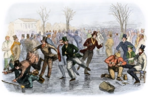 A crowded Boston skating pond, 1800s A crowded Boston skating pond, 1800s