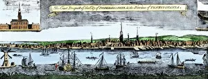 Colonist Collection: Delaware River waterfront of Philadelphia, 1750s
