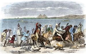 Donkey-riders on their way to see the pyramids, 1800s