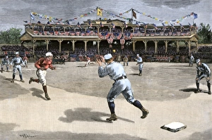 Double-play in a New York/Boston baseball game, 1886 Double-play in a New York/Boston baseball game, 1886