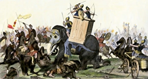 Elephants and chariots in a battle, Roman Empire Elephants and chariots in a battle, Roman Empire