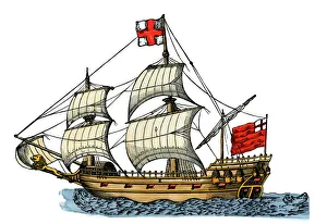<b class=qtipBold><figcaption>English man-of-war, 1646</figcaption></b><br>British warship of the 17th century. Hand-colored woodcut of a 19th-century illustration<br><em>© North Wind Picture Archives</em> English man-of-war, 1646