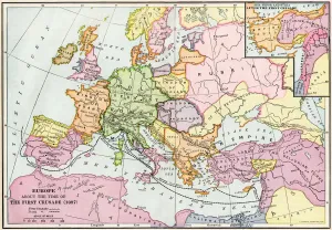 Print of Medieval Europe at the start of the Crusades, 1097 AD