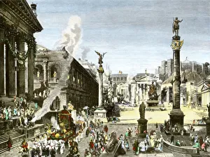 <b class=qtipBold><figcaption>Forum Romanum in ancient Rome</figcaption></b><br>Procession in the Forum Romanum, ancient Rome. Hand-colored woodcut of a 19th-century illustration<br><em>© North Wind Picture Archives</em> Forum Romanum in ancient Rome