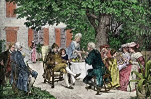 1787 Gallery: Franklin, Hamilton, and other delegates discussing the Constitution