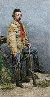 <b class=qtipBold><figcaption>George A. Custer</figcaption></b><br>General Custer in his buckskin suit, worn with a sombrero added during his last battle, 1876. Hand-colored woodcut of a 19th-century illustration<br><em>© North Wind Picture Archives</em> George A. Custer