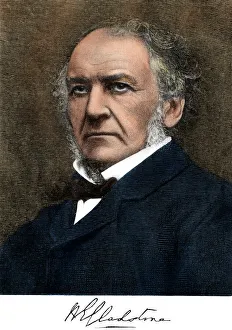 <b class=qtipBold><figcaption>Gladstone</figcaption></b><br>William Ewart Gladstone, with his signature. Digitally colored woodcut reproduction of a 19th-century photograph<br><em>© North Wind Picture Archives</em> Gladstone