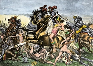 Incas battling Spanish conquistadors in Peru Incas battling Spanish conquistadors in Peru