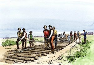 Laying railroad track across the Great Plains Laying railroad track across the Great Plains